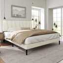 Queen Size Bed Frame with Fabric Upholstered Headboard, Platform Bed with Wooden Slats Support, Fully Mattress Foundation, Box Spring Optional, Easy Assembly (Beige)
