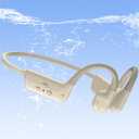 Swimming Headphones Soft Silicone, IP68 Waterproof Bone Conduction Headphones, 32GB MP3 Player & Bluetooth 5.4 Wireless Sport Earbuds, Secure Open Ear for Swimming, Running, Sports（Beige）