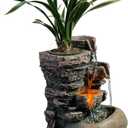 Indoor Fountain 4-Bowl Rockery Soothing Sound Tabletop Fountains Home/Office Decor with a Small Plastic Pot to Grow The Plant by Yourself(Automatic Watering)