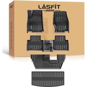 LASFIT Floor Mats & Trunk Mat for Jeep Grand Cherokee L 2021-2025 7-Passenger (NOT Fit for 6-Passenger) All Weather TPE Custom Fit Car Mats Floor Liners Cargo Liner Cargo Mat Black