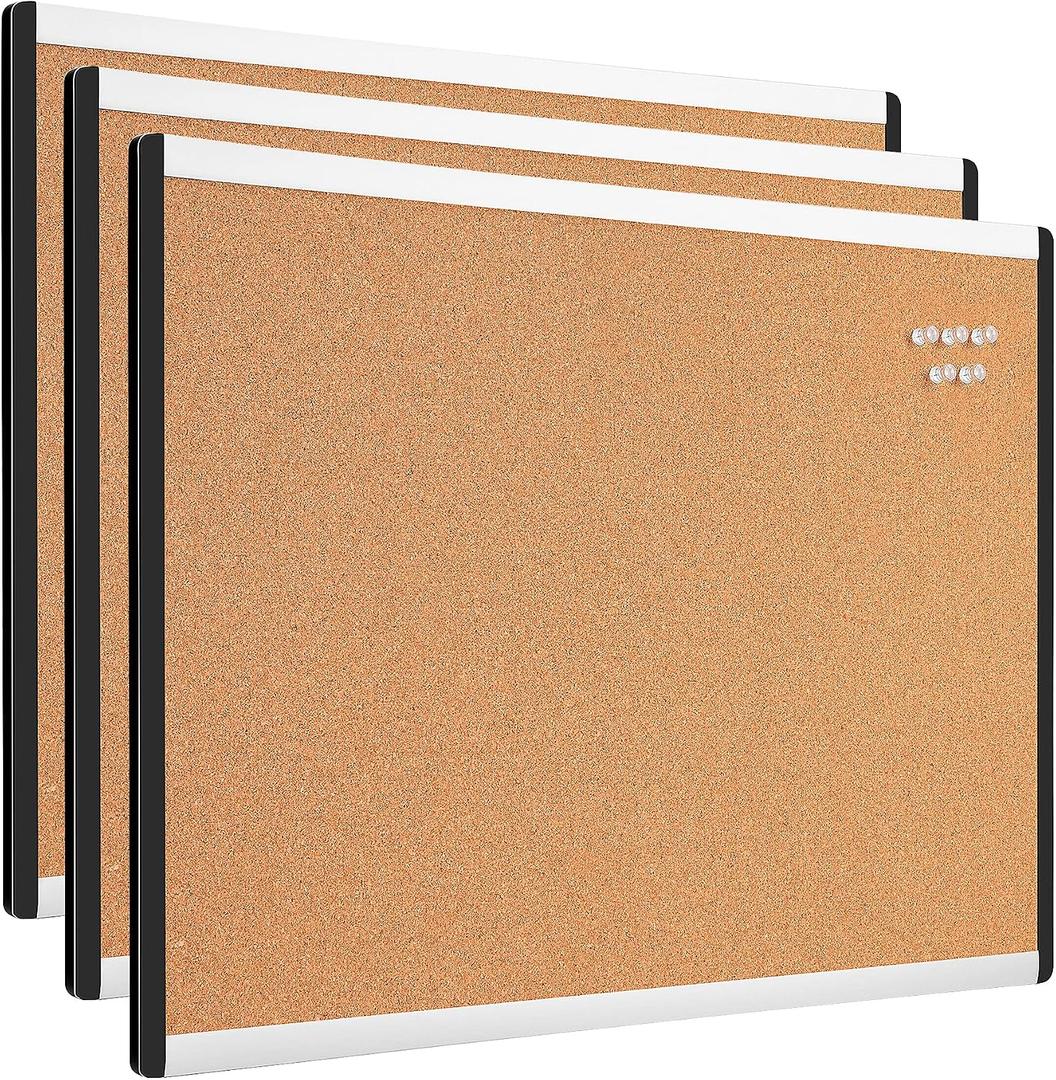 Amazon Basics Cork Bulletin Board, 17" x 23", Pin Board for Office & Home, Wall Organizer with Aluminum Frame, Lightweight, Easy to Install, 3-Pack