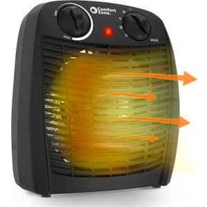Comfort Zone Indoor Space Heater with Adjustable Thermostat, Fan Forced, Electric, Overheat Protection, Safety Tip-Over Switch, Energy Efficient, Ideal for Home, Bedroom, & Office, 1,500W, CZ45EBK (Black)