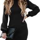 ANRABESS Women Long Sleeve Turtle Mock Neck Rib Knit Stretch Slim Fitted Bodycon Sweater Mini Short Dress 2025 Fall Outfits (Medium, Black)