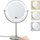 M MIVONDA Makeup Mirror with Lights,1X/15X Brushed Nickel Large Magnifying with Light, 360Double Side Mirror,3 Color Lights & Adjustable Brightness Vanity Mirror,Gift for Christmas Day
