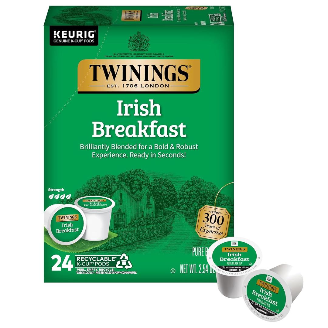 Twinings Irish Breakfast Black Tea K-Cup Pods for Keurig, 24 Count (Pack of 1), Robust, Strong, Bold Flavour, Caffeinated, Enjoy Hot or Iced (EXP 08/25/28)
