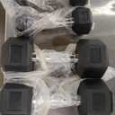 Fitvids Rubber Encased Hex Dumbbell Set Contoured Handle for Muscle Toning, Strength Building & Full Body Workout, 2 Pcs  5LB and 2 Pcs 15LB