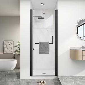 KPUY Frameless Pivot Shower Door 26-28" W x 72" H, Matte Black