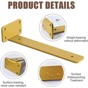 2 PCS Gold Iron Heavy Duty Brackets Without Lip, 4 Inch Supports DIY for Shelves Bracket with 5mm Thick, Industrial Modern Floating Shelf Support for Wall Mount Shelves