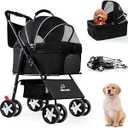 3 in 1 Pet Dog Stroller for Small Medium Dogs 10-50 lbs, Foldable Cat-Strollers for 2-Cats with Removable Carrier, Pet-Strollers for Cats with Storage Bag, Small Puppy-Stroller, Dog-Cart (Black)