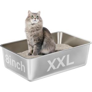 Stainless Steel Litter Box,XXL Metal Cat Litter Box for Big Cats 8IN Deep, Cat LitterBox High Sided Pet Toilet Easy to Clean,Cats Litter Pan for Adult Cats,Non Stick, No Smell (23.6" L x 15.7" W x 8" H)