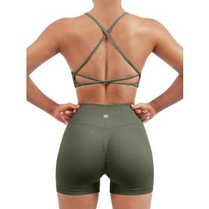 SUUKSESS Women Seamless Workout Sets Strappy Sports Bra High Waist Booty Shorts Outfits (2-4, #1 Army Green)