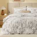 BEDELITE Fleece Queen Comforter Set -Super Soft & Warm Fluffy Grey&White Bedding, Luxury Fuzzy Heavy Bed Set for Winter with 2 Pillow Cases