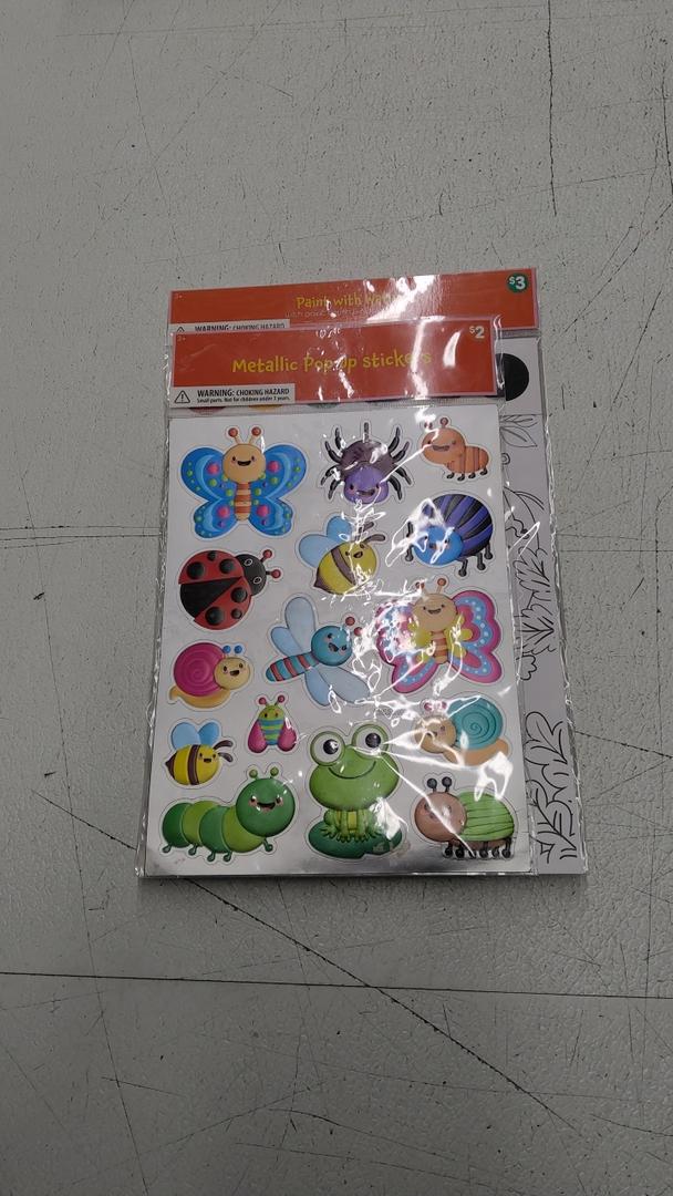 Paint With Water With Paint Brush & 6 Paint Colors 4PCS, Metallic Pop Up Stickers