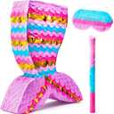 Mermaid Tail Pinata with Plastic Bat and Paper Blindfold for Fun Fiesta Taco Party Supplies, Photo Props, Mexican Theme Decoration, Carnivals Festivals, Girl Kids Birthday Parties 13W x 15.7H