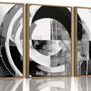 myusuar 3 Piece Large Modern Abstract Canvas Framed Wall Art For Living Room, Black And White Rings Minimalist Wall Art Decor Posters Prints For Bedroom Office, 24x36in