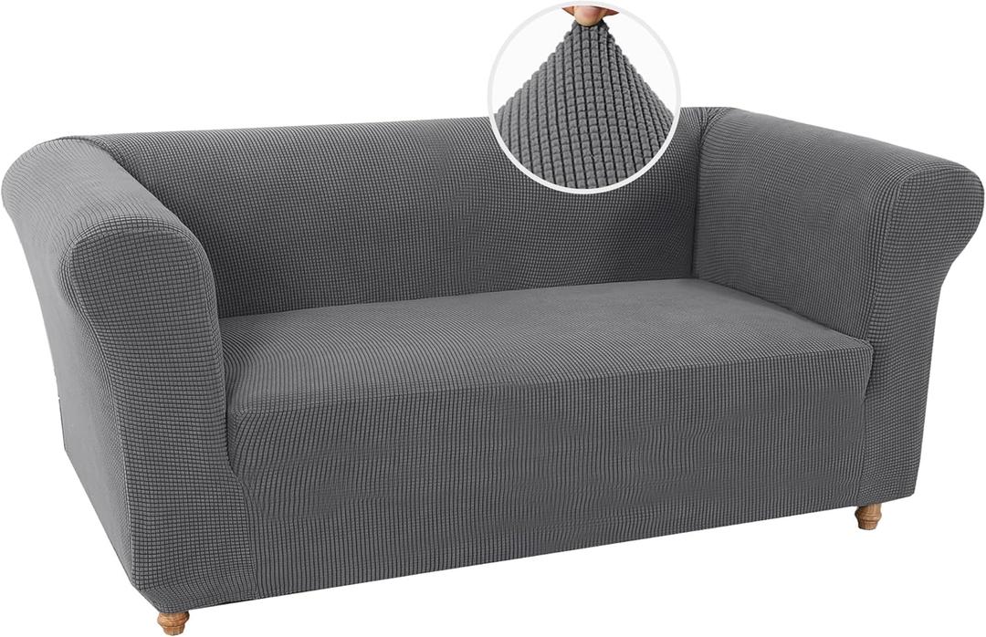 Turquoize Stretch Sofa Cover for Chesterfield Sofa Loveseat Sofa Covers for 2 Cushion Couch 1 Piece Soft Sofa Slipcovers for Living Room with Jacquard Fabric Pet Furniture Protector (Loveseat, Grey)