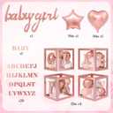 Amandir 135pcs Rose Gold Balloons Girl Baby Shower Decorations, Butterfly Stickers Balloon Garland Arch Kit Baby Box with Letter (A-Z+Baby) for Wedding Bridal Birthday Party Decoration