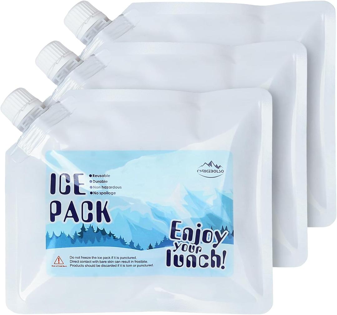 Reusable Ice Packs for Cooler- Long Lasting Cold Freezer Packs for Coolers and Lunch Boxes-Cooler Ice Packs for Camping Gear, Fishing, Road Trips,Beach Must Haves, 3 Pack