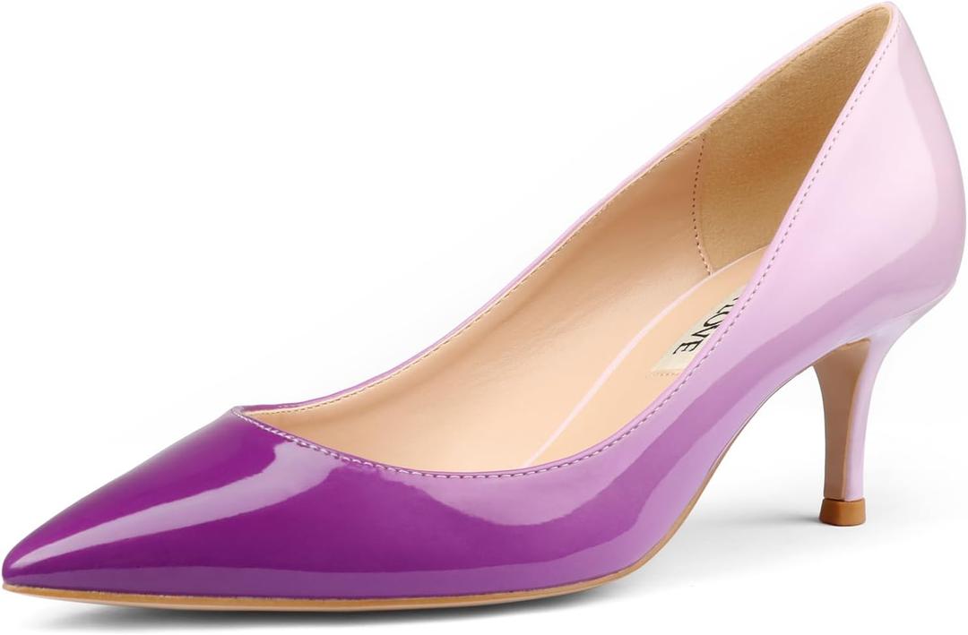 JOY IN LOVE Women's Shoes Low Heels Pointy Toe Kitten Heel Daily Pumps (10.5, White Purple Patent)