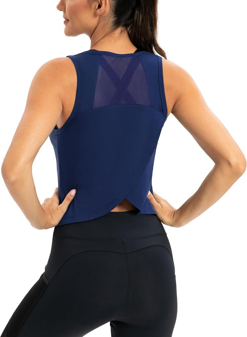 ICTIVE Workout Crop Tops for Women Yoga Cross Sleeveless Gym Mesh Back Running Tank Muscle Shirts (M)