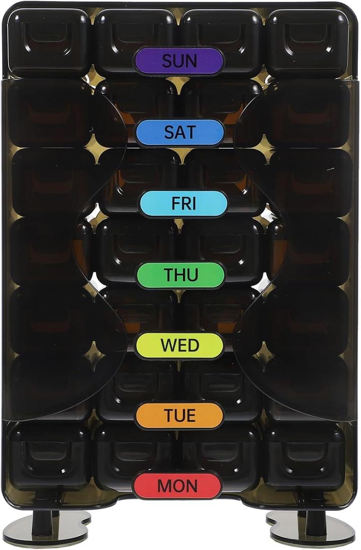 Gatuida Weekly Medicine Organizer Case Portable Pill Dispenser for Travel Compartments for Vitamins Medication Chic Design for Daily Use (Coffee)