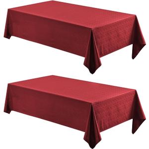 2 Pack Rectangle Tablecloth, 60x104 inch, Water Resistant Wrinkle Free Linen Textured Table Cloth Washable, Decorative Fabric Table Cover for Dining, Party and Camping, Red