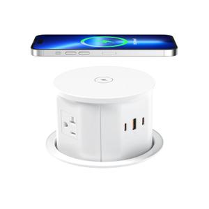 ANNQUAN 20 Amp Pop Up Countertop Outlet with 15W Wireless Charger,Max 65W Power Delivery,4.75" Pop Up Electrical Outlet with 3 Outlets 3 USB Ports for Home Office (White)