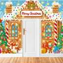 3 Pcs 157 Inch Christmas Gingerbread House Door Covers Decorations for Classroom Large Gingerbread Door Banner with String Light Xmas Candy Porch Sign for Holiday Party Home Decor