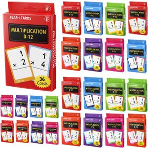 864 Pcs 24 Set Multiplication Flash Cards - Fractions, and Multiplication Flash Cards with Visual Aids Mastered & Review Sorting for Kids 3rd 4th 5th Grade or Homeschool Supplies