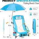 Low Beach Chair with Umbrella High Back Folding Camping Chair for Adults Breathable Mesh Seat and Back with Padded Headrest Cup Holder Storage Pocket Adjustable Tilt Sunshade Portable for Beach