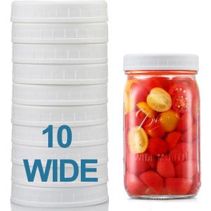 AOZITA [10 Pack] WIDE Mouth Mason Jar Lids for Ball, Kerr and More - White Plastic Storage Caps for Mason/Canning Jars - Leak-Proof, Dishwasher Safe & Food Grade