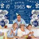 Navy Blue Silver 60th Birthday Decorations for Men or Women Large 60th Birthday Banner and Balloons, Back in 1965 Birthday Backdrop, 60 Year Old Birthday Anniversary Party Decor Supplies