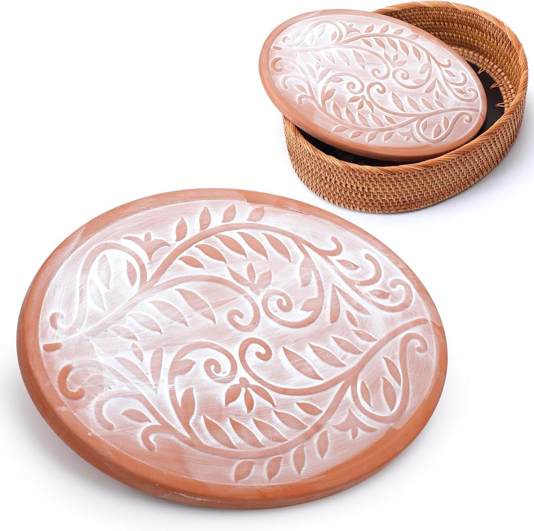 Havawish Terracotta Bread Warming Stone for Warm Food Serving 11x 8 Inch Large Size Bread Warmers for Serving Tortilla Sourdough Christmas Baking Gifts for Xmas Kitchen Party(Basket Not Included)