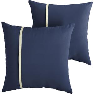 Sorra Home x Sunbrella - Indoor Outdoor Square Pillow | 16 in | Canvas Navy and Natural Ivory | Perfect Accent Pillow for Any Space in Your Home!