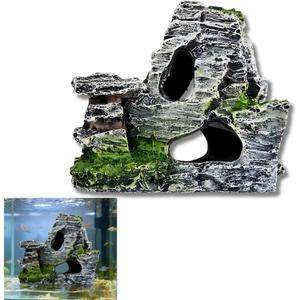 Artificial Moss Rock Cave Aquarium Decor, Fish Tank Hideout, Mountain Terrain Ornament