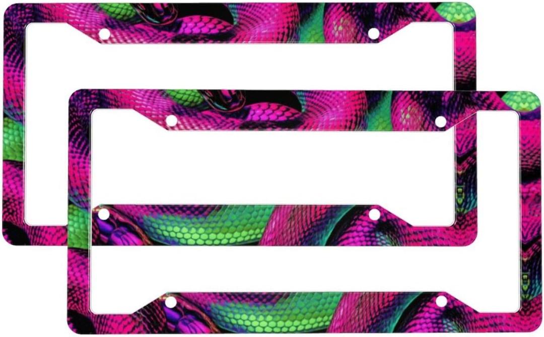 Pink Snake License Plate Frame 2 Pack Accessories Cars Decor 12.3 X 6.3 Inches for Men Women