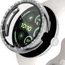 Screen Protector Case Compatible with Google Pixel Watch 3 41mm 45mm Bling Rhinestone Case Hard PC Full Protective Cover with Tempered Glass Film for Pixel Watch 3 Accessories(Silver, 41mm)