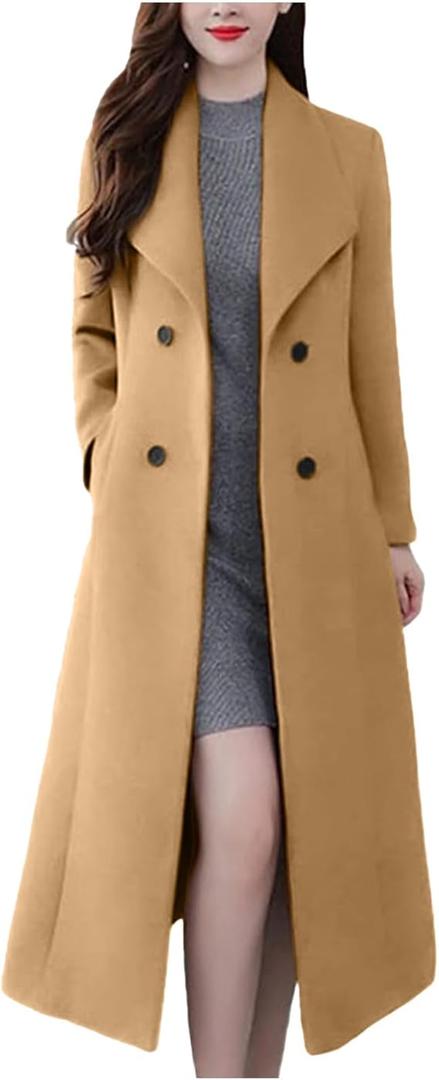 UNIQUE21 Notch Lapel Pea Coats for Women's Classic Double Breasted Winter Coats XS