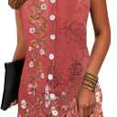 ETCYY Sun Dresses for Women 2025 Vacation Beach Swimsuit Coverups Sundresses Button Down Sleeveless Summer Dress,Floral Red,Large
