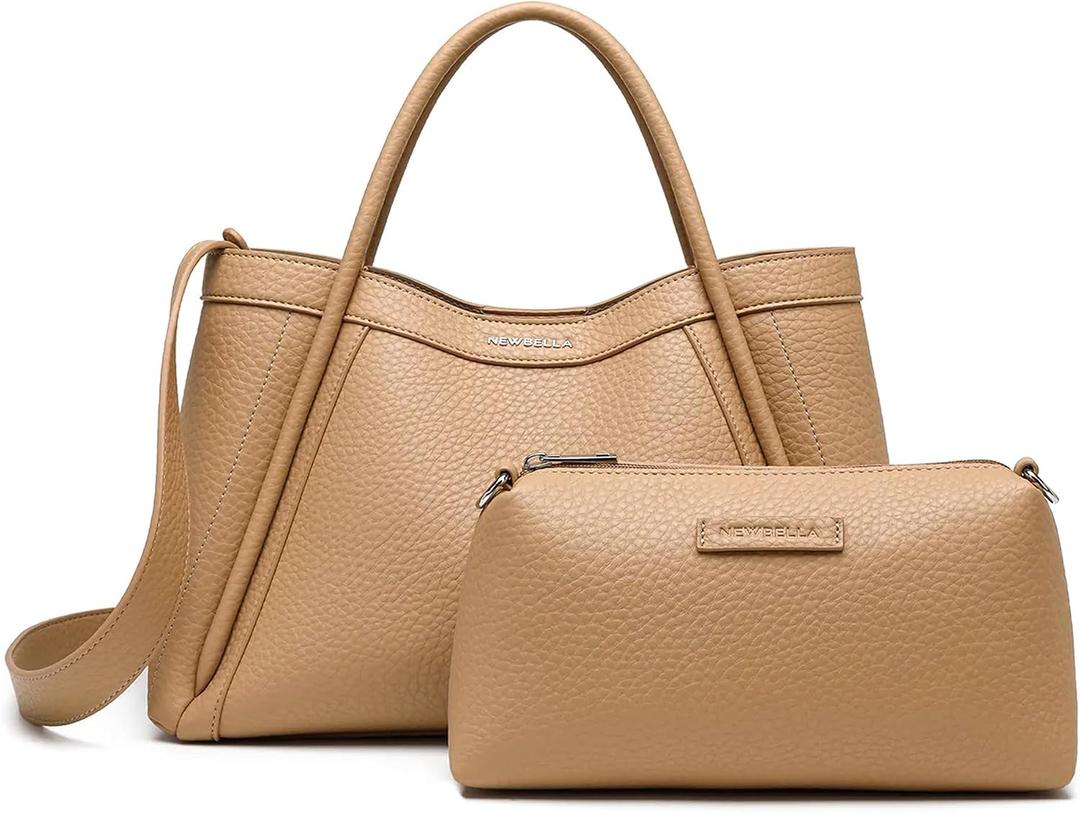 NEWBELLA Tote Bag for Women, Vegan Leather Crossbody Shoulder Bag, Top Handle Satchel Purse for Work, Travel, Daily Use (Apricot-1)