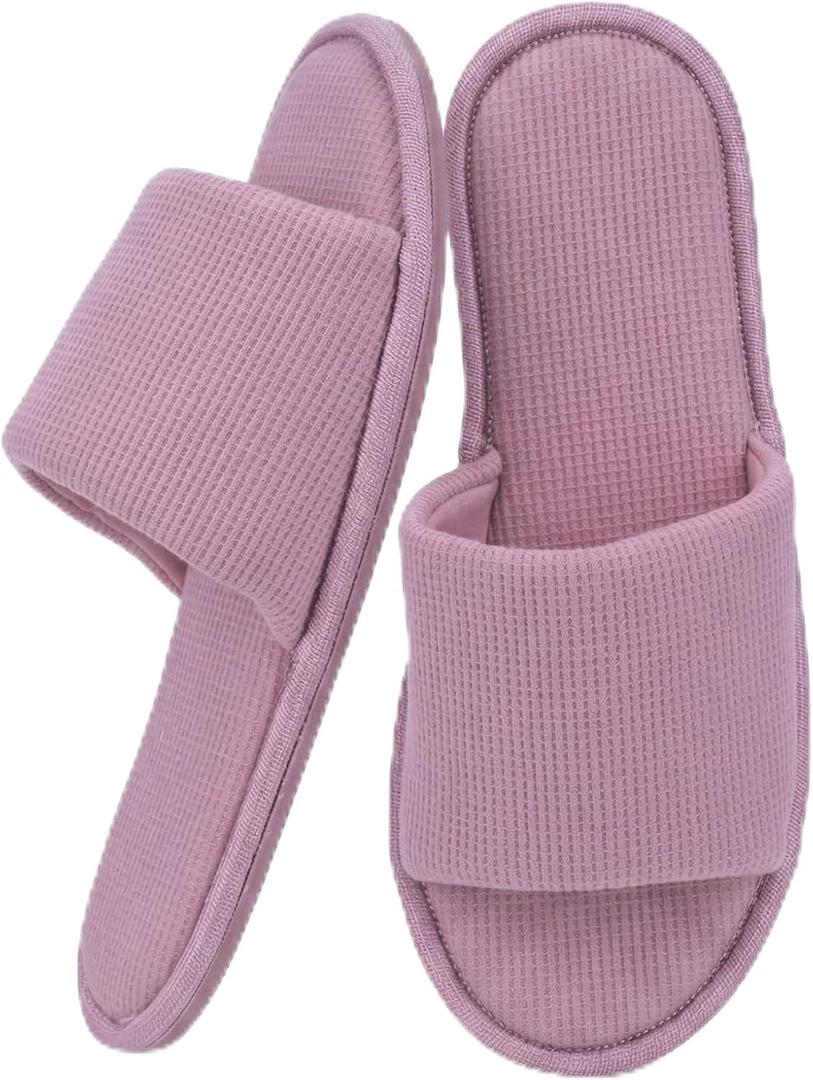 Women's Open Toe House Slippers Breathable Waffle Fabric Memory Foam | Cushioning Slip-On Summer Indoor Slippers Non-Slip TPR Sole Easy Care