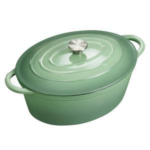 NSIRONS Enameled Dutch Oven Pot with Lid, 7 QT Cast Iron Dutch Oven with Dual Handles, Oval Dutch Oven for Cooking, Bread Baking, Frying, Non-stick Enamel Coated Oven (Pistachio Green)