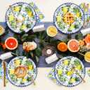 100Pcs Capri Lemon Party Supplies Blue Tiles Yellow Lemon Party Set 7"Capri Lemon Citrus Fruit Paper Plates and Capri Lemons Napkins for Baby Shower Lemon Birthday Italian Theme Party Decor Serves 50