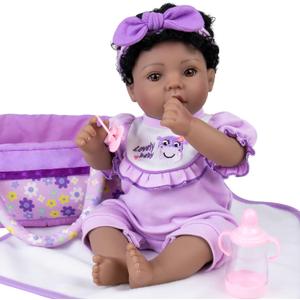 Aori Reborn Baby Dolls Black American Girl - 18" Lifelike Newborn Doll with Posable Limbs Weighted Body for Realistic Feel Handmade Collectible Gift Set Including Bassinet Outfit & Accessories