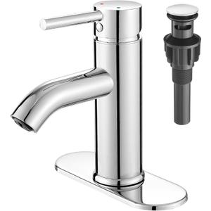 VOTON Chrome Bathroom Faucets 1 Hole, Stainless Steel Bathroom Sink Faucet with Metal Pop up Drain, Lavatory Faucet for Bathroom Sink (Short)