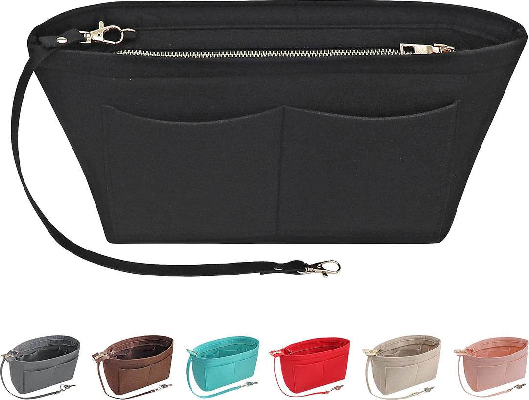 Purse Organizer Insert Felt Purse Insert Bag Organizers Multi Pockets Tote Bag in Bag for Women,Black-L