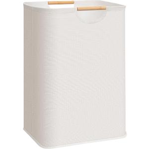 STORAGE MANIAC Large Laundry Hamper, 80L (21.1 Gal) Collapsible Laundry Basket with Bamboo Handles, Freestanding Waterproof Clothes Hamper for Laundry Room, Bedroom, Dorm, Towels, Toys, Beige