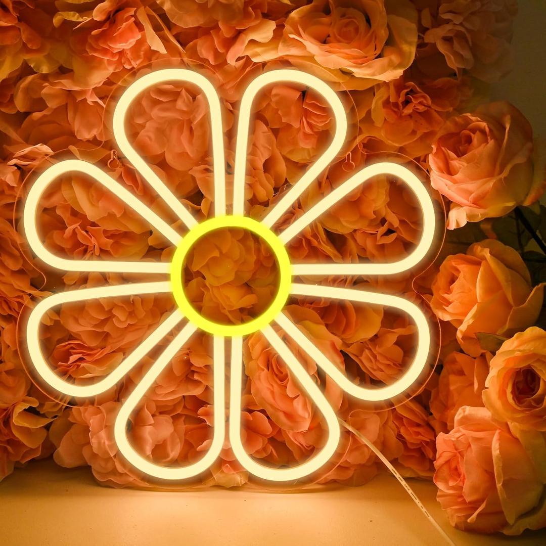 Flower Neon Signs Warm White LED Neon Light for Wall Decor Flowers Shaped Light up Sign for Bedroom, Christmas Gift, Shop, Teen Room, Dormitory (12.6 x12.6 inch)