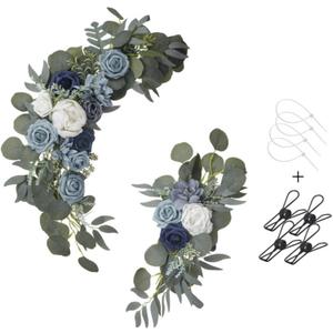 Gkvszy Wedding Flower Swag (Set of 2) for Wedding Welcome Sign Arch Artificial Flower Floral Swag Decor Wedding Ceremony Reception Party Decoration Navy, Dusty Blue and White