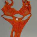 Lilosy Sexy Floral Lace Scallop Underwire Push Up Sheer Lingerie Set Outfits (Orange, S)